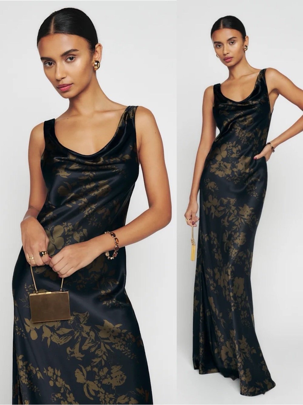 Reformation Annabelle Silk Floral Gown Maxi Dress Night Garden Black Brown - Picture 10 of 11